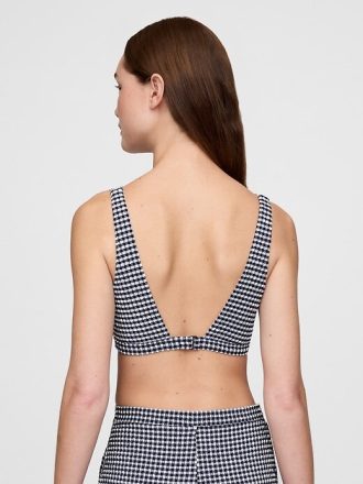Bikini z skrzyżowanymi rękawami w kratkę seersucker