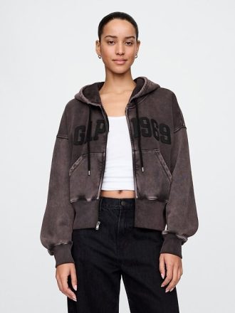 Bluza z kapturem VintageSoft z zamkiem błyskawicznym i klinem