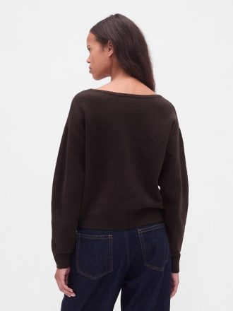 CashSoft Stretch Lantern-Sleeve Crop Sweter