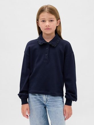 Dziecięca bluza polo z koronką z materiału frotté