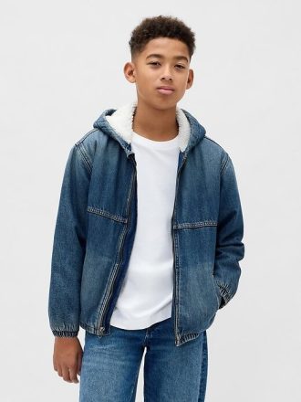 Dziecięca bluza z kapturem z denimu z podszewką Sherpa