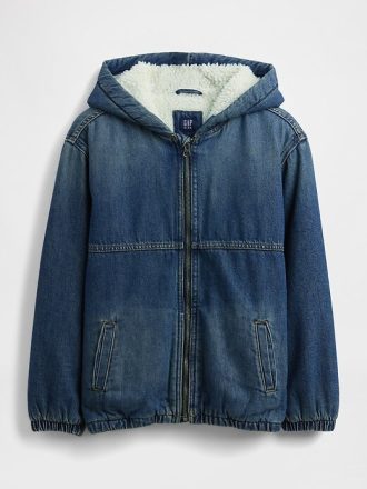 Dziecięca bluza z kapturem z denimu z podszewką Sherpa