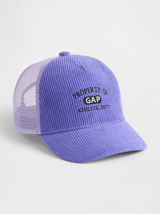 Dziecięca czapka typu trucker z logo i sztruksu