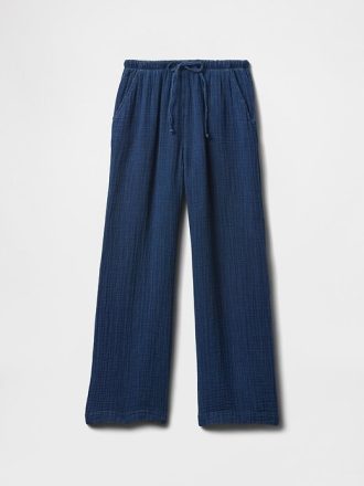 Dziecięce spodnie typu baggy z denimu z marszczeniami i gazy