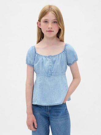 Dziecięcy top typu babydoll z jeansu