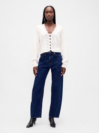 Fuzzy Pointelle Scalloped Crop Cardigan