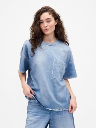 Gap × BÉIS Dzianinowy, dżinsowy T-shirt z kieszeniami dla dorosłych
