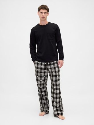 Gap × Disney Tim Burton „Miasteczko Halloween” Flanelowe spodnie piżamowe dla dorosłych z czaszką
