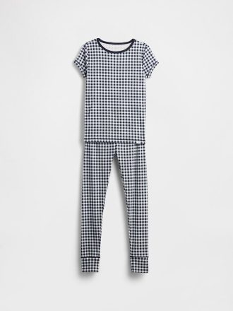 Komplet piżam dziecięcych w kratkę gingham z organicznej bawełny szczotkowanej