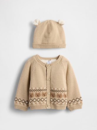 Komplet sweterkowy Baby Sherpa-Lined Bear Cardigan