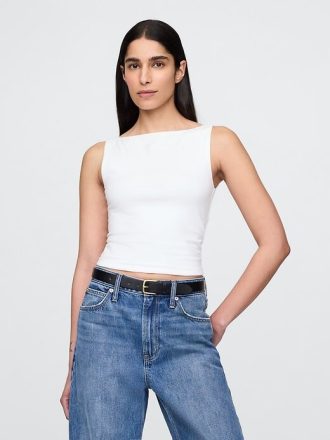 Koszulka CloseKnit Jersey z dekoltem w łódkę i krótkim rękawem
