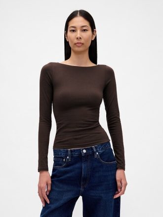 Koszulka z dzianiny CloseKnit Jersey z odkrytymi plecami i dekoltem w łódkę