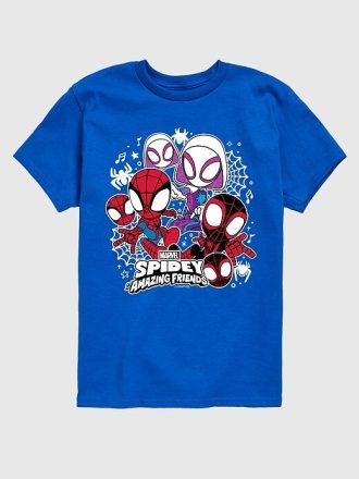 Koszulka z krótkim rękawem i grafiką Marvel Spiderman i Przyjaciele dla maluchów