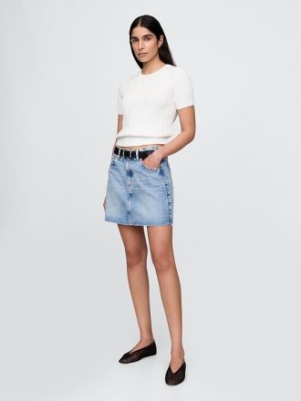 Krótki sweter z dzianiny kablowej 100% bawełny