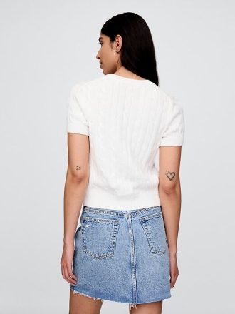 Krótki sweter z dzianiny kablowej 100% bawełny