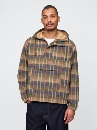 Kurtka anorak z płótna w kratę oversize