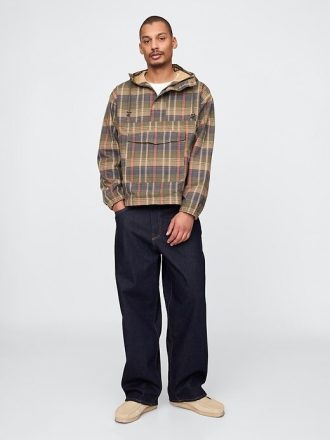 Kurtka anorak z płótna w kratę oversize