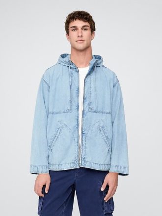 Kurtka typu anorak z rozporkiem z denimu i oversize’u