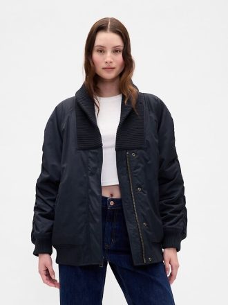 Kurtka typu bomber oversize z dzianinowym wykończeniem