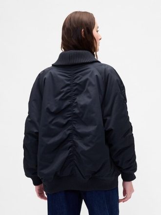 Kurtka typu bomber oversize z dzianinowym wykończeniem