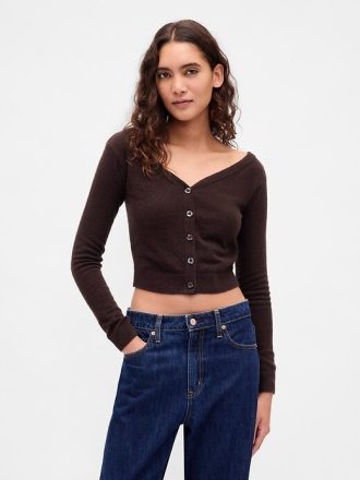 Lekki top CashSoft Crop zapinany z przodu na guziki