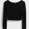 Lekki top CashSoft Crop zapinany z przodu na guziki