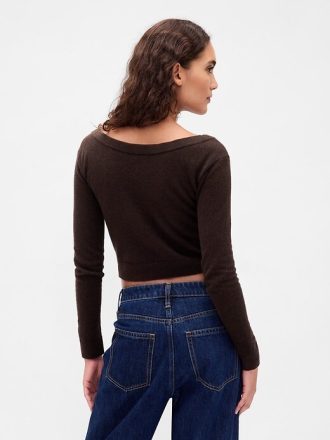 Lekki top CashSoft Crop zapinany z przodu na guziki