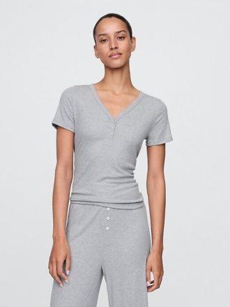 Mini prążkowana piżama Henley