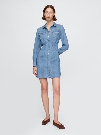 Mini sukienka koszulowa w stylu western denim