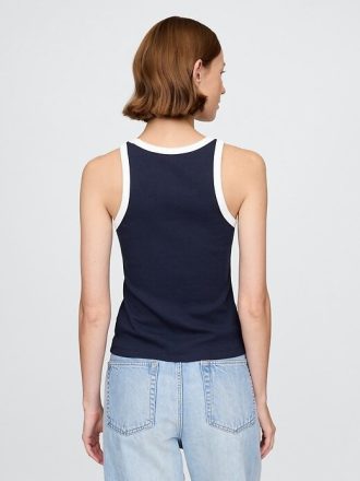 Nowoczesny top typu halter z prążkowanym dekoltem
