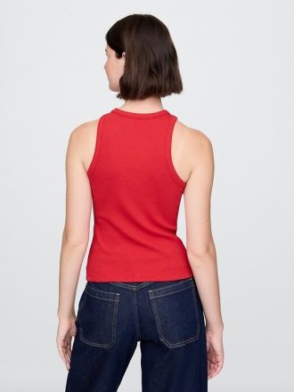 Nowoczesny top typu halter z prążkowanym dekoltem