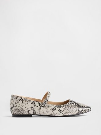 Płaskie buty Mary Jane z nadrukiem węża