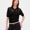 Prześwitujący krótki sweter polo