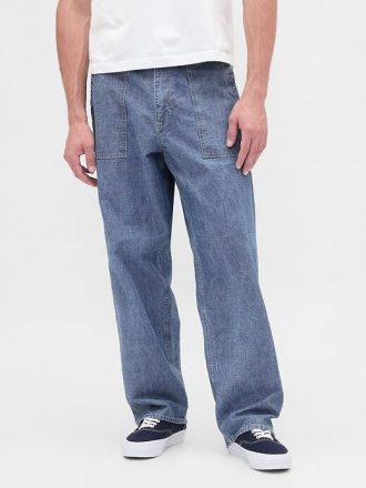 Spodnie baggy z grubego materiału Chambray