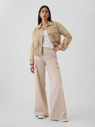 Spodnie cargo baggy khaki ze średnim stanem