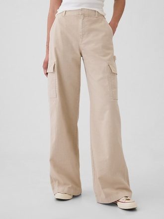 Spodnie cargo baggy khaki ze średnim stanem