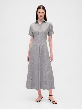Sukienka koszulowa midi z popeliny z mankietami typu roll-cuff