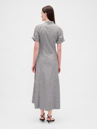 Sukienka koszulowa midi z popeliny z mankietami typu roll-cuff