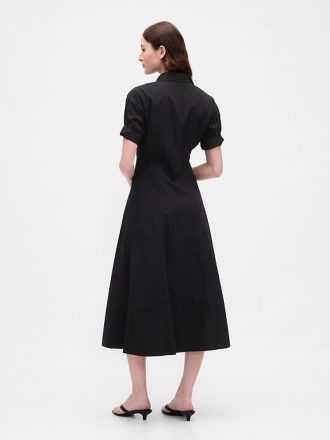 Sukienka koszulowa midi z popeliny z mankietami typu roll-cuff