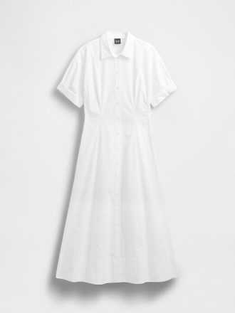 Sukienka koszulowa midi z popeliny z mankietami typu roll-cuff