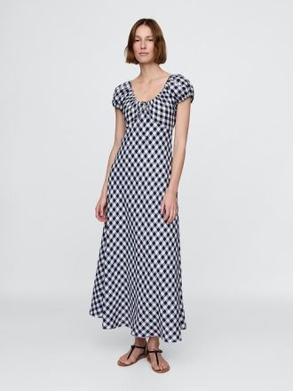 Sukienka midi Gap × DÔEN z 100% lnu w kratkę gingham