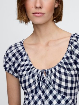 Sukienka midi Gap × DÔEN z 100% lnu w kratkę gingham