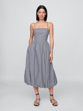 Sukienka midi z popeliny w kratkę gingham