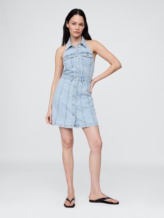 Sukienka mini z denimu Icon z wiązaniem na szyi