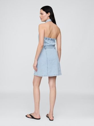 Sukienka mini z denimu Icon z wiązaniem na szyi