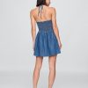 Sukienka mini z denimu z falbanką i dekoltem halter