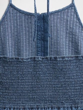 Sukienka mini z denimu z falbanką i dekoltem halter