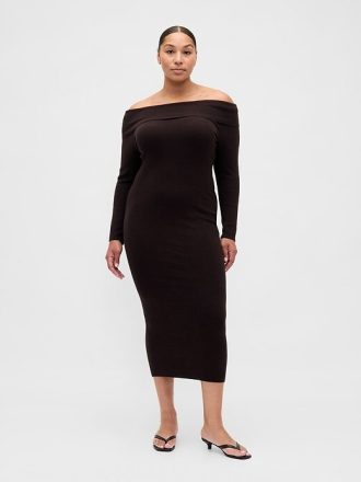 Sukienka sweterkowa CashSoft Stretch Midi z odkrytymi ramionami
