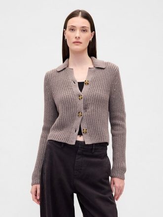 Sweter kardigan z kołnierzykiem, 100% bawełny