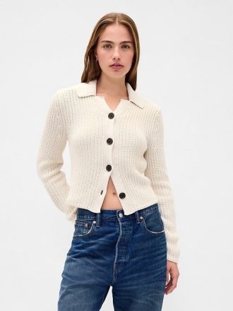 Sweter kardigan z kołnierzykiem, 100% bawełny